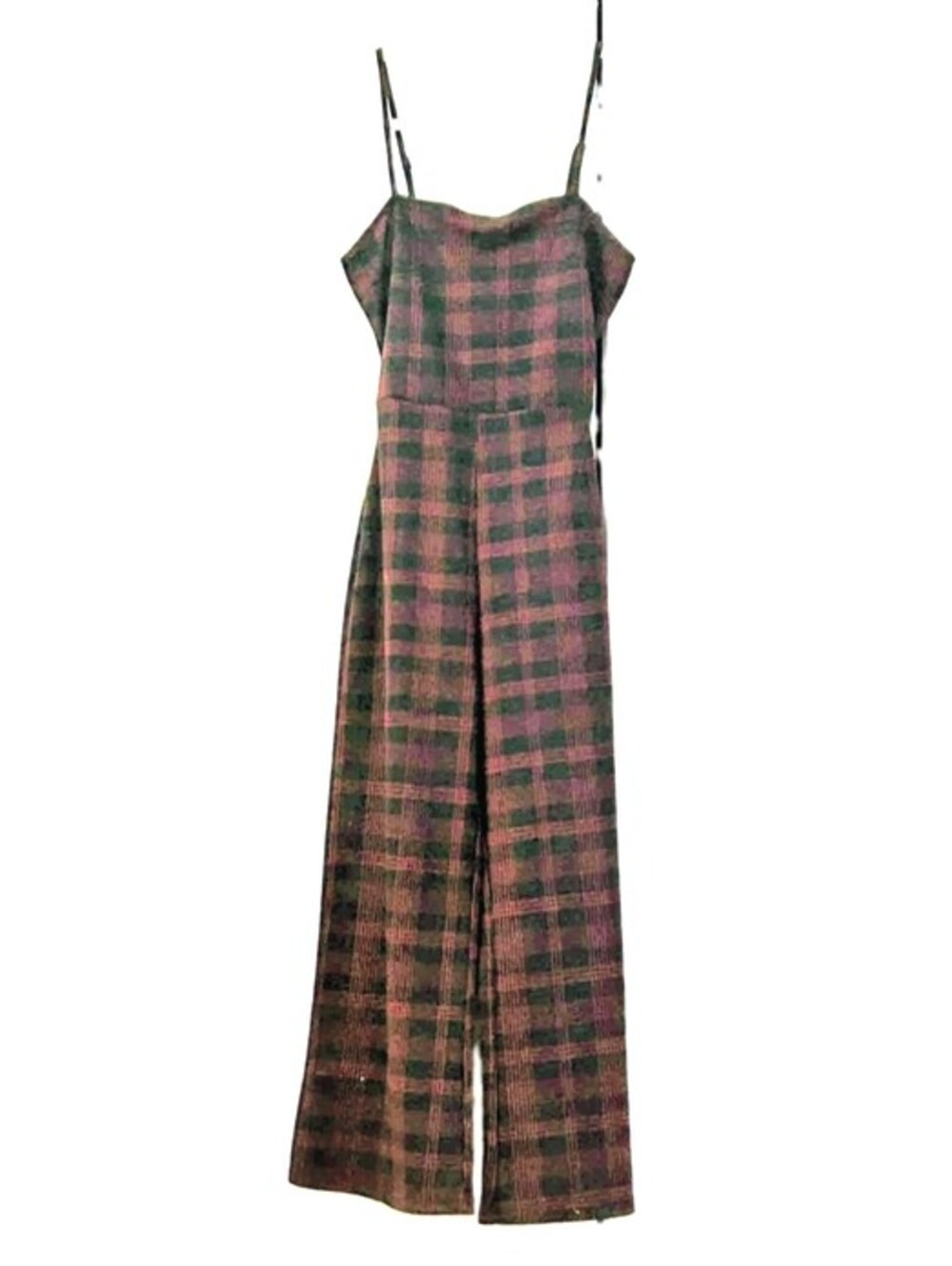 VTG 90's Forever 21 Plaid Jumpsuit Wide Leg Burgundy Dark Acade Junior M Fits XS